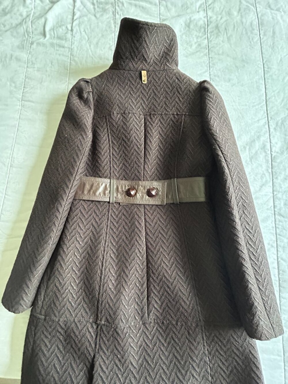 Mackage Chevron Textured Wool Coat with Leather Accents - Picture 10 of 12